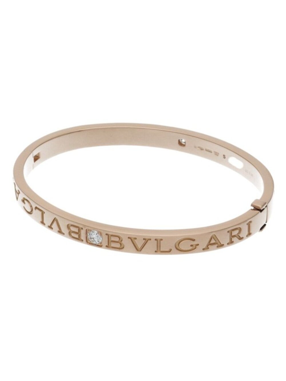 Bvlgari Bulgari Double Logo Bangle Diamond 18K Pink Gold Bracelet
